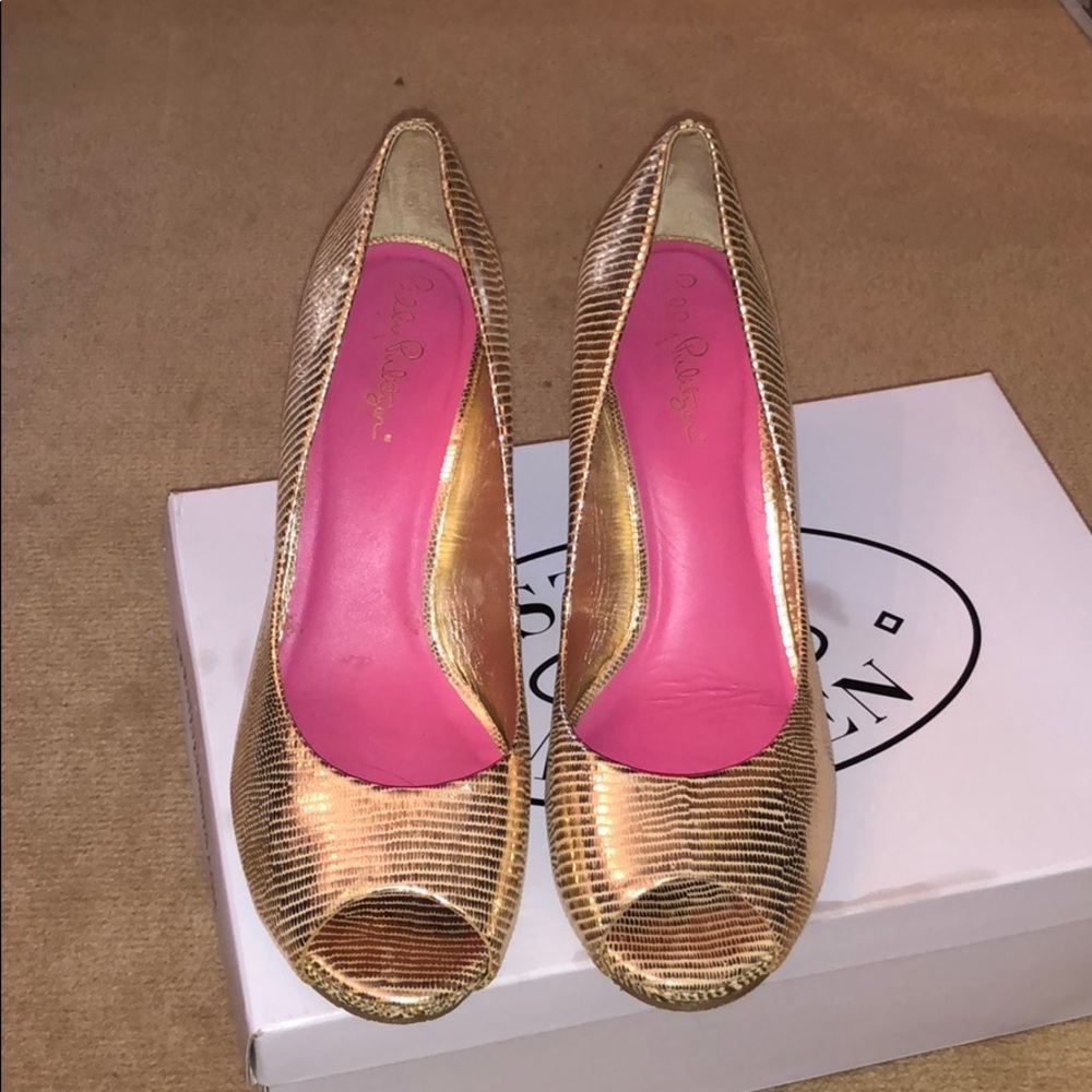 Lilly Pulitzer Gold Resort Chic Wedges